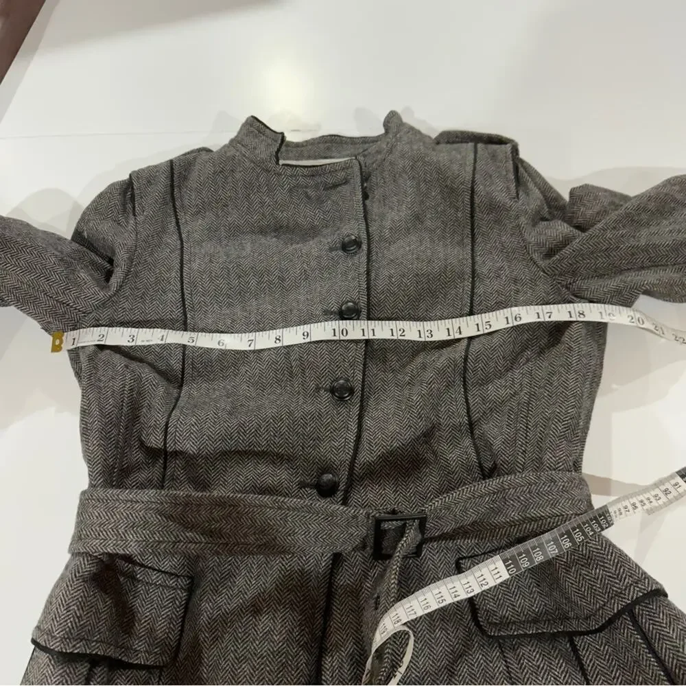 Zara Black & White Long Sleeve Asymmetrical‎ Button Tie Waist Coat Size L